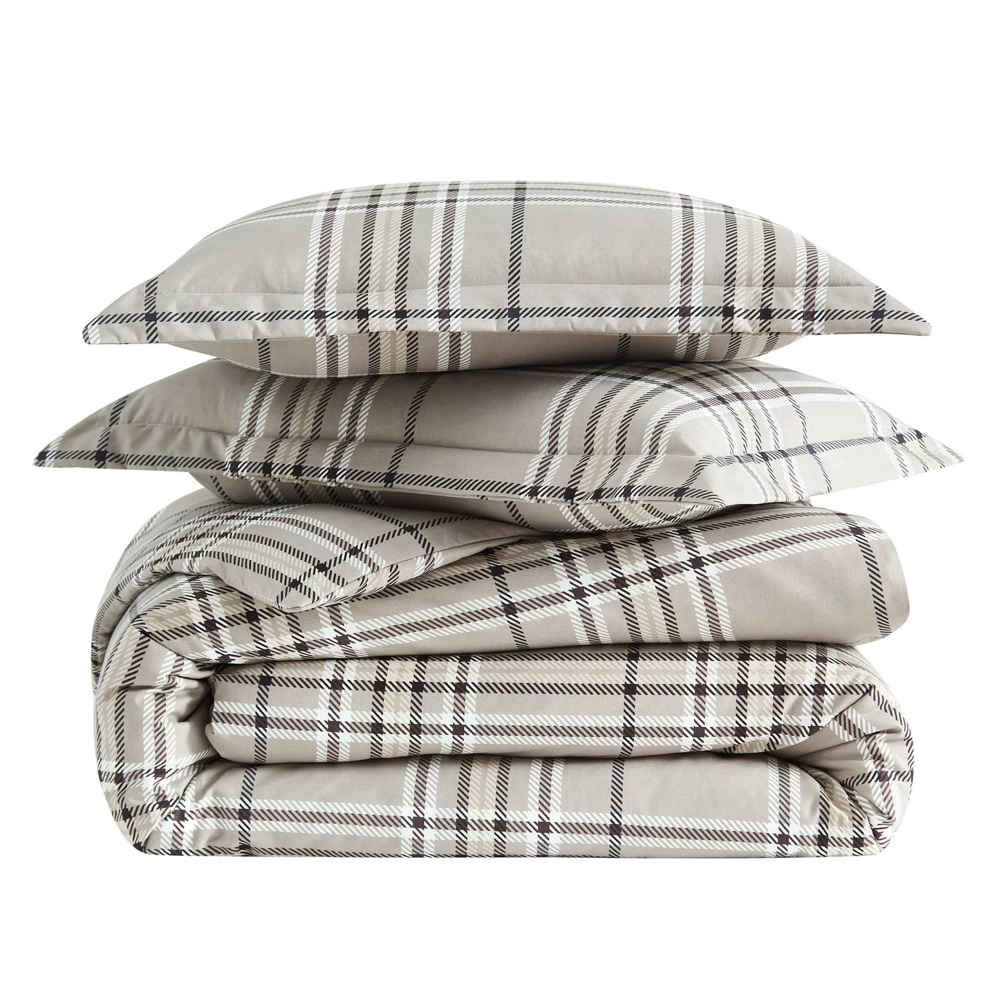 Simple Plaid Comforter Set, Mocha