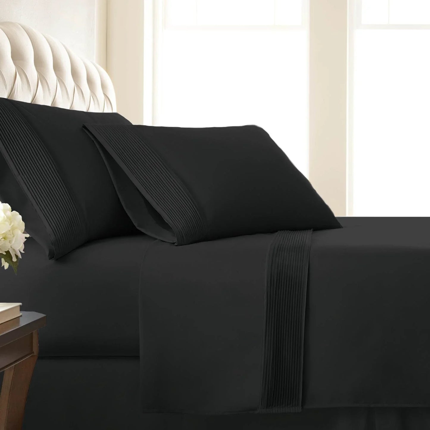 Pintuck Luxe Microfiber 6 Piece Sheet Set, Black