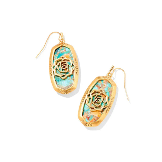 Kendra Scott Elle Vintage Earrings, Bronze Turquoise Red Oyster